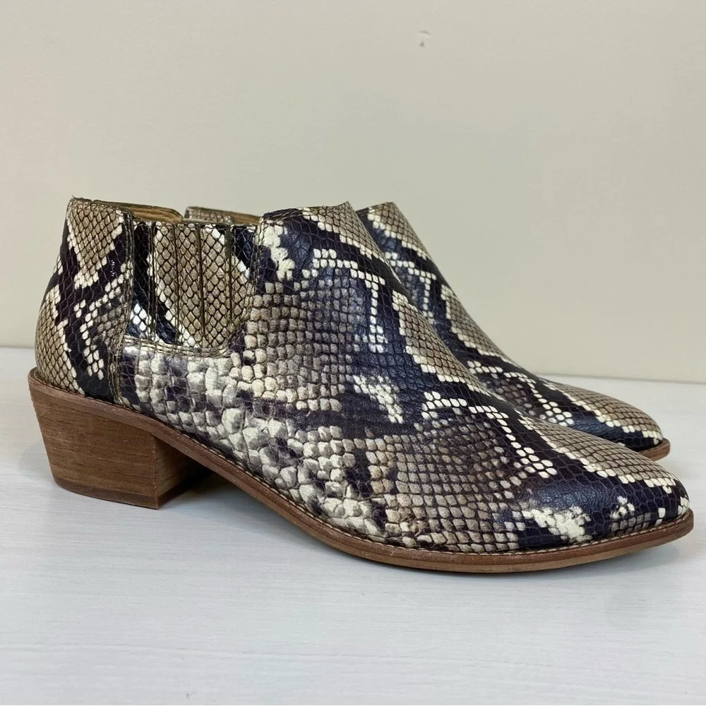 Madewell Sonia Low Chelsea Ankle Boots Snake‎ Embossed Size 9 Heather Natural